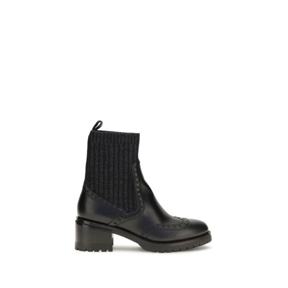 Santoni Black Calf Leather Bos Taurus Ankle Women's Boots